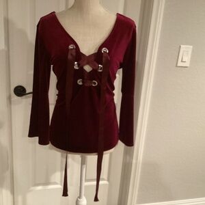 Boston Proper Velvet Top, Size Small, Color Burgundy